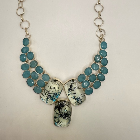 Blue Rutilated Quartz, Blue Chalcedony 925 Sterling Silver Necklace - Picture 3 of 4